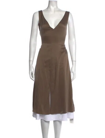 Pre-owned Eaves Silk V-neck Top In Brown