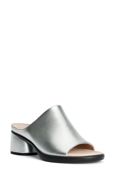 Ecco Sculpted Lx Block Heel Slide Sandal In Pure Silver