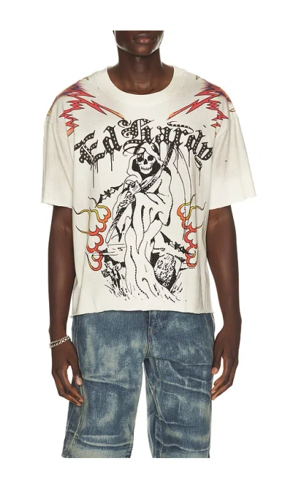 Ed Hardy By Appointment Only Reaper Cropped Boxy Tee In Vintage Ivory