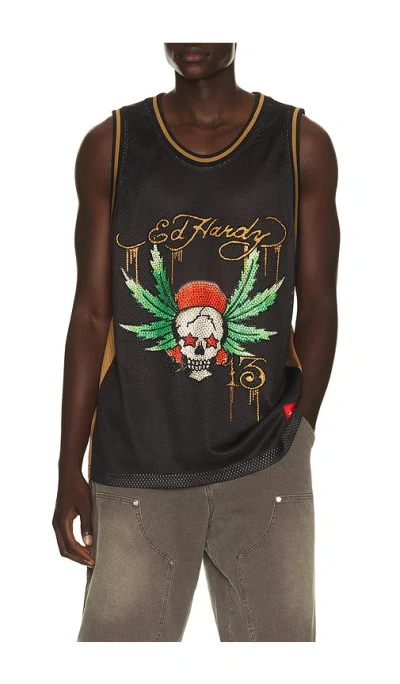 Ed Hardy By Appointment Only Weed Skull Jersey In Black