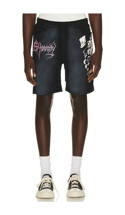 Ed Hardy Reaper Fleece Short In Sunfade Black