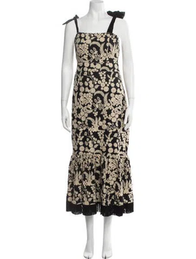 Pre-owned Eddy Floral Print Midi Length Dress In Black