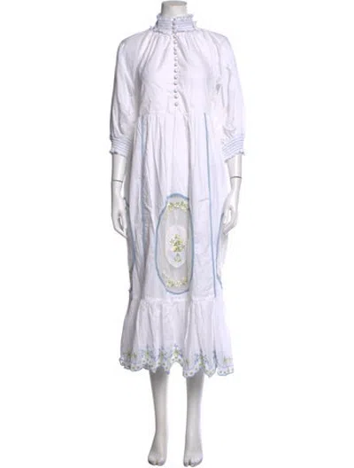 Pre-owned Eddy Floral Print Midi Length Dress In White