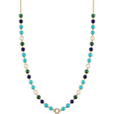 Eden Presley 14k Gold Multi-stone Cabochon Station Necklace