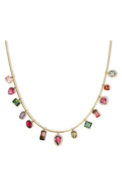 Eden Presley 14k Gold Tourmaline & Diamond Collar Necklace In Multi