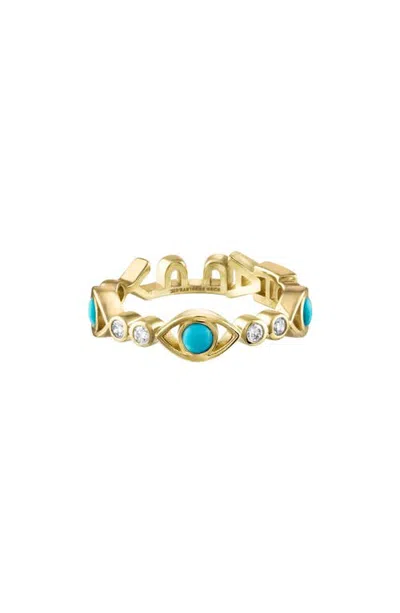 Eden Presley Dream Tattoo Band 14k Gold Turquoise & Sapphire Ring