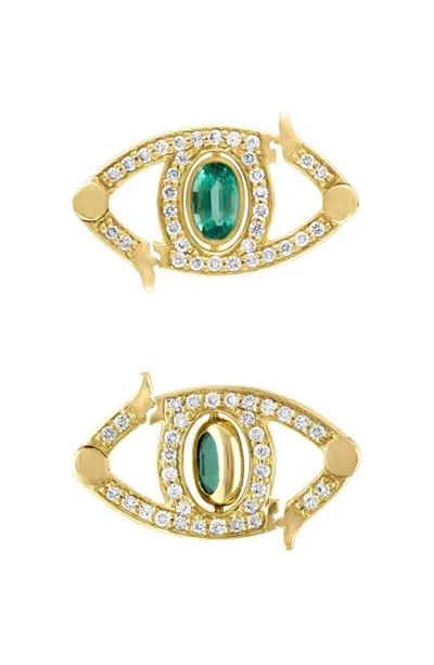 Eden Presley Emerald And Diamond 14k Gold Evil Eye Charm In Green