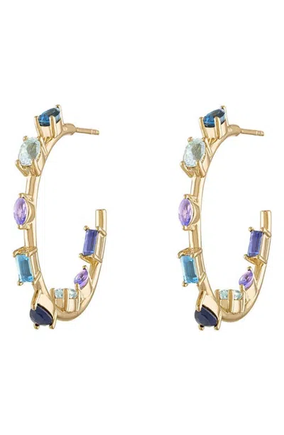 Eden Presley Goddess 14k Gold Sapphire Hoop Earrings In Multi