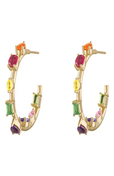 Eden Presley Goddess 14k Gold Sapphire Hoop Earrings In Multi