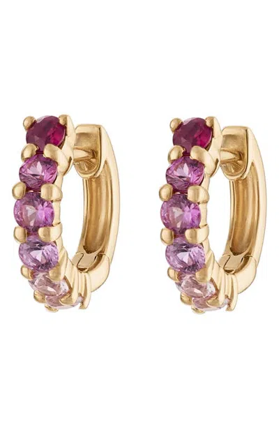 Eden Presley Signature Gold Blue Sapphire Huggie Hoop Earrings In Ombre Pink