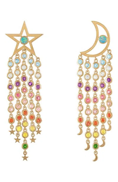 Eden Presley Supernova 14k Gold Multi-stone Mismatched Drop Earrings