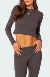 Edikted Coffee Break Rib Crop Top In Dark-gray