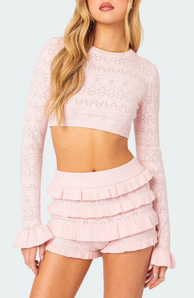 Edikted Delana Pointelle Crop Top In Light-pink