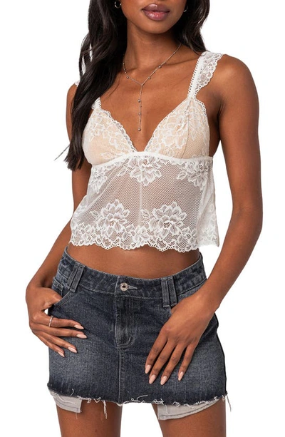 Edikted Eleanor Sheer Lace Camisole In White