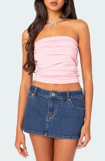 Edikted Isabella Ruched Strapless Tube Top In Pink