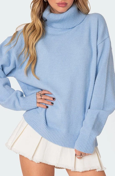 Edikted Isabelle Oversize Turtleneck Sweater In Light-blue