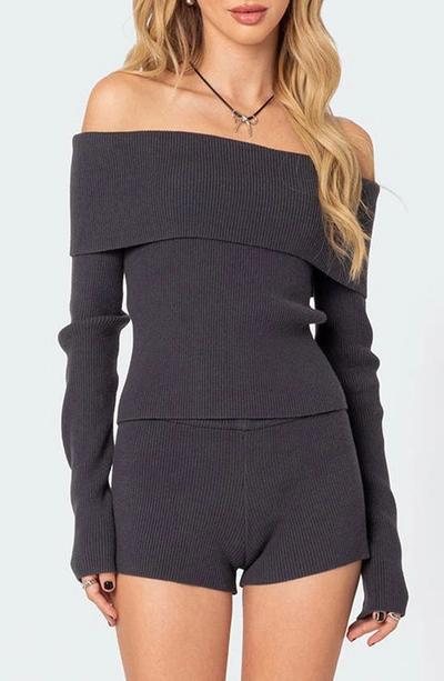 Edikted Miriam Off The Shoulder Top In Dark-gray