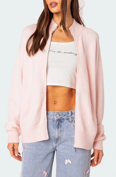 Edikted Montie Oversize Double Zip Cardigan In Light Pink