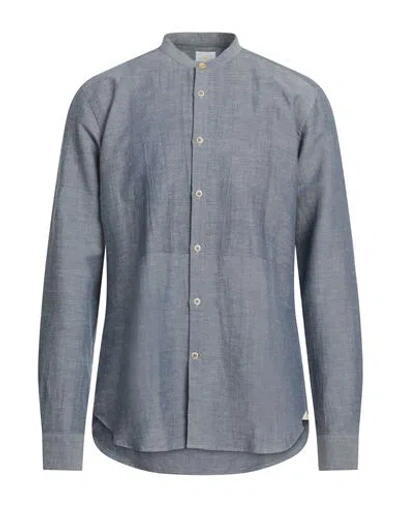 Edizioni Limonaia Man Shirt Navy Blue Size 16 Cotton, Linen
