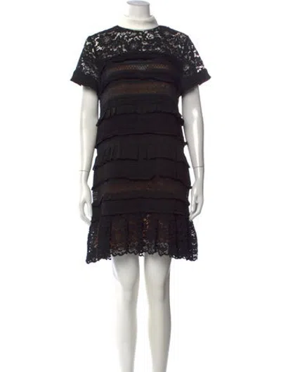 Pre-owned Edward Achour Lace Pattern Mini Dress In Black