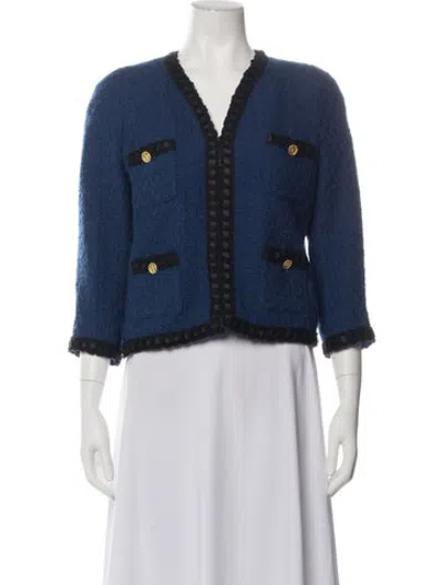 Pre-owned Edward Achour Wool Tweed Pattern Blazer In Blue