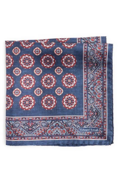 Edward Armah Medallion Silk Pocket Square In Denim