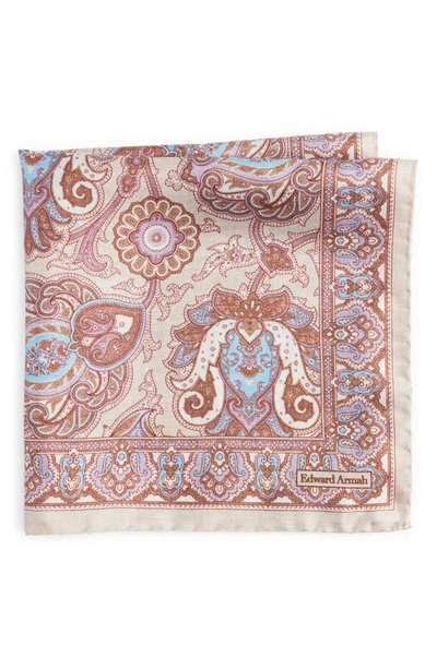 Edward Armah Persian Print Silk Pocket Square In Beige