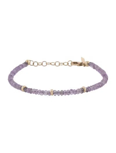 Pre-owned Ef Collection 14k Amethyst Birthstone Bead Bracelet, 6.75" In Purple