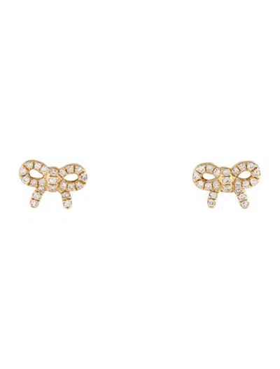 Pre-owned Ef Collection 14k Diamond Mini Bow Stud Earrings In Multicolor