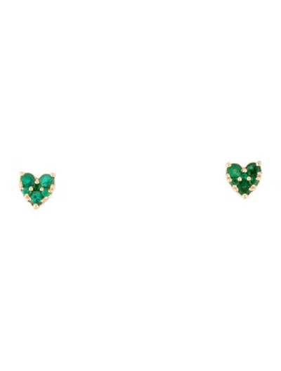Pre-owned Ef Collection 14k Emerald Mini Heart Stud Earrings In Multicolor