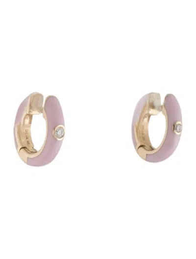 Pre-owned Ef Collection 14k Enamel & Diamond Huggie Earrings In Pink