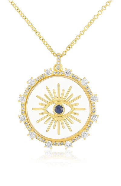 Ef Collection 14k Gold Diamond & Sapphire Floating Evil Eye Pendant Necklace In 14k Yellow Gold