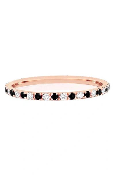 Ef Collection 14k Rose Gold White & Black Diamond Stackable Ring In Pink