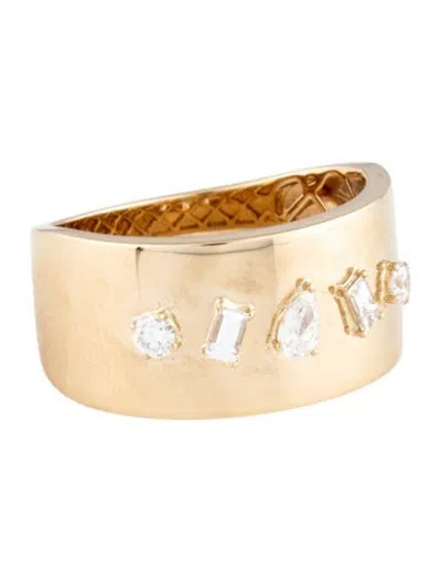 Pre-owned Ef Collection Diamond Multifaceted Cigar Ring In Multicolor