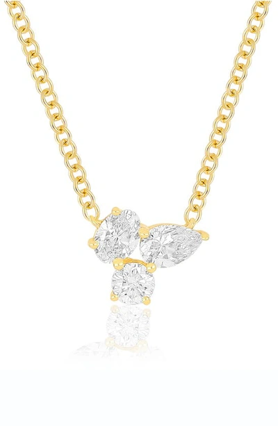 Ef Collection Triple Diamond Cluster Pendant Necklace In 14k Yellow Gold