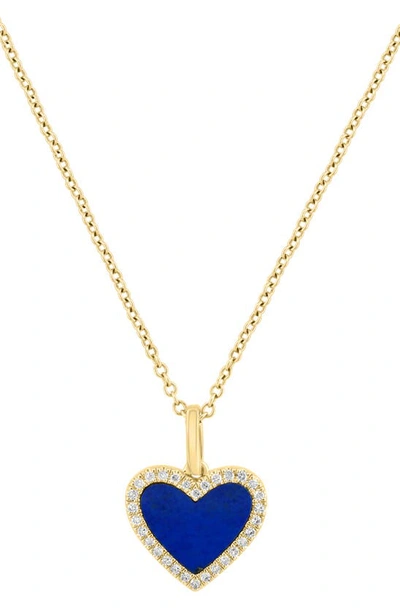 Effy 14k Gold Diamond & Lapis Lazuli Heart Pendant Necklace In Blue