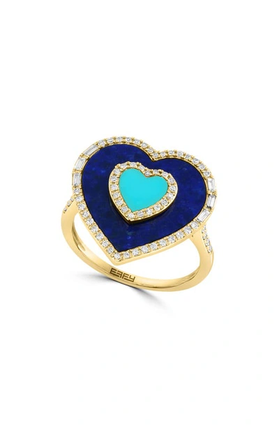 Effy 14k Gold Diamond & Lapis Lazuli Heart Ring In Gold/ Multi