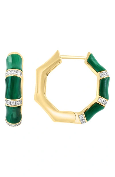 Effy 14k Gold Diamond & Malachite Huggie Hoop Earrings In Green