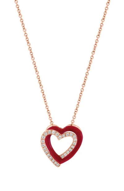 Effy 14k Rose Gold Diamond Heart Pendant Necklace In Red