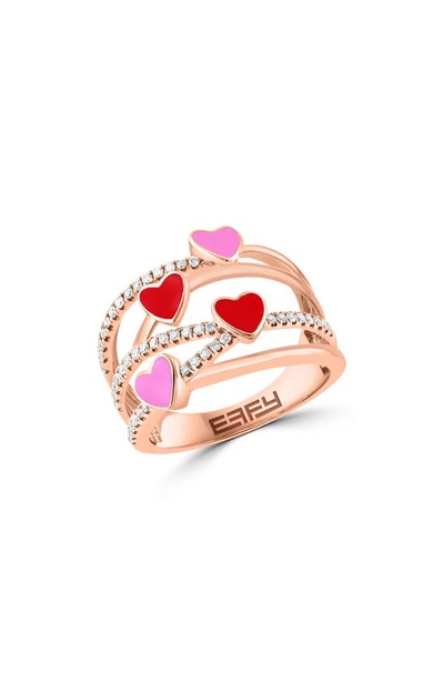 Effy 14k Rose Gold Enamel Heart & Diamond Ring