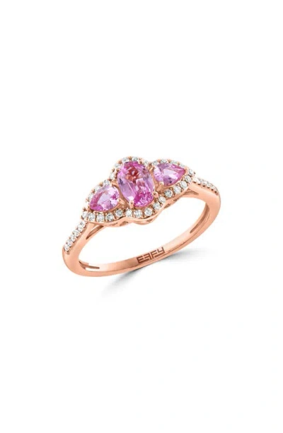 Effy 14k Rose Gold Pink Sapphire & Diamond Halo Ring