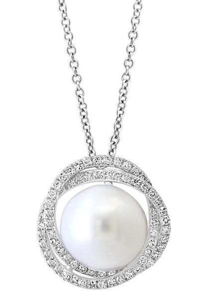 Effy 14k White Gold 10mm Freshwater Pearl & Diamond Halo Pendant Necklace