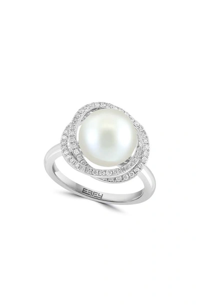Effy 14k White Gold 10mm Freshwater Pearl & Diamond Halo Ring