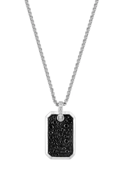Effy 14k White Gold Diamond & Black Sapphire Dog Tag Pendant Necklace
