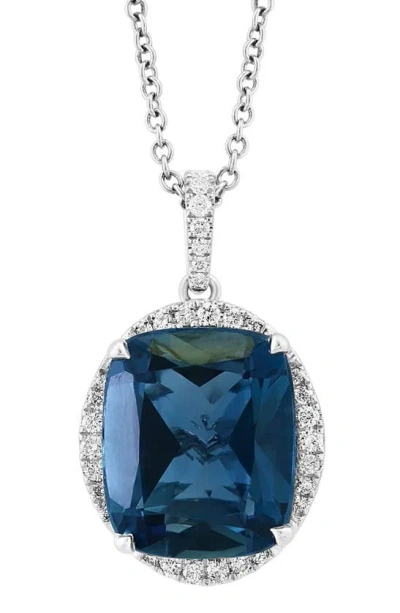 Effy 14k White Gold Diamond & London Blue Topaz Pendant Necklace