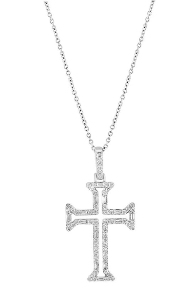 Effy 14k White Gold Diamond Open Cross Pendant Necklace