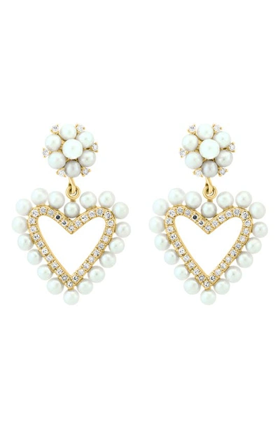 Effy 14k Yellow Gold 2–2.5mm Freshwater Pearl & Diamond Heart Drop Earrings