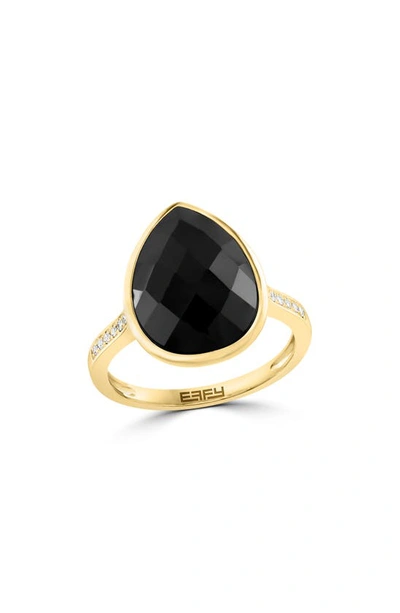 Effy 14k Yellow Gold Diamond & Onyx Statement Ring In Black