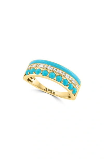 Effy 14k Yellow Gold Diamond & Turquoise Ring In Blue