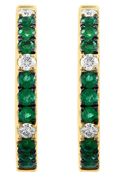Effy 14k Yellow Gold Emerald & Diamond Hoop Earrings In Green